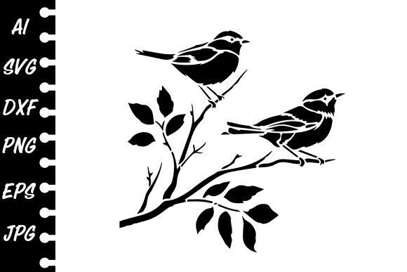 Download Stencil Birds on Branch - Branch Collection