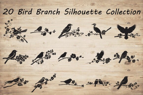 Download 20 Bird Branch Silhouette Collection - Branch Collection