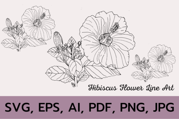 Download HIBISCUS FLOWER BRANCH LINE ART SVG - Branch Collection